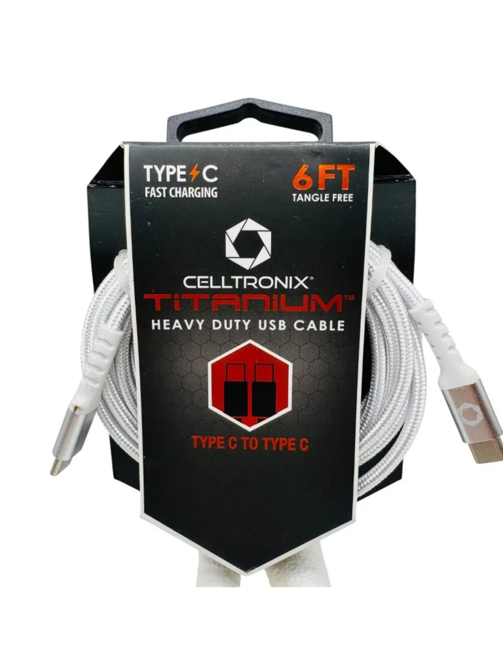 Celltronix Titanium 6 Ft Type C To Type C Fast Charging Heavy Duty USB Cable Whi